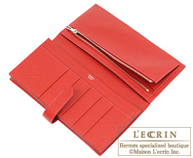 Hermes　Bearn Soufflet　Rouge garance/Bright red　Epsom leather　Silver hardware