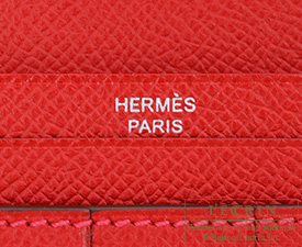 Hermes　Bearn Soufflet　Rouge garance/Bright red　Epsom leather　Silver hardware