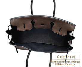 Hermes　Birkin bag 35　Marron/Black　Clemence leather　Matt silver hardware