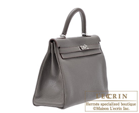 Hermes　Kelly bag 35　Etain/Etain grey　Clemence leather　Silver hardware