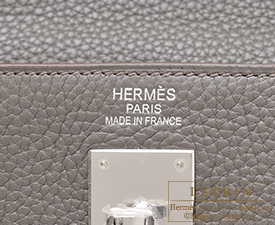 Hermes　Kelly bag 35　Etain/Etain grey　Clemence leather　Silver hardware