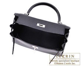 Hermes　Kelly bag 28　Black　Clemence leather　Silver hardware