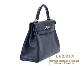Hermes　Kelly bag 32　Retourne　Bleu obscur/Obscure blue　Clemence leather　Silver hardware