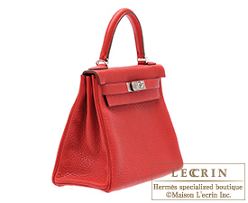 Hermes　Kelly bag 28　Rouge casaque　Clemence leather　Silver hardware