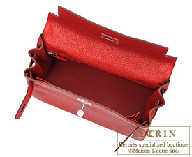 Hermes　Kelly bag 28　Rouge casaque　Clemence leather　Silver hardware