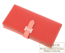 Hermes　Bearn Soufflet　Rouse casaque/Flamingo　Epsom leather　Silver hardware