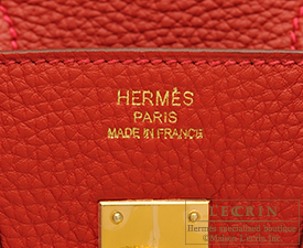 Hermes　Birkin bag 25　Vermillon　Togo leather　Gold hardware