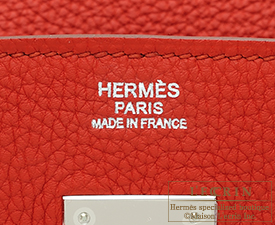 Hermes　Birkin bag 30　Vermillon　Togo leather　Silver hardware