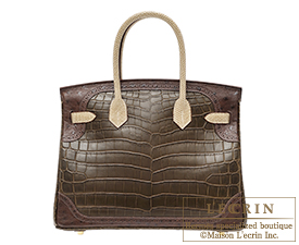 Hermes　Birkin bag 30　Elephant grey/Marron fonce/Ficelle　Matt niloticus crocodile skin/Ostrich leather/Lizard skin　Silver hardware