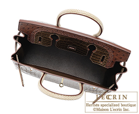 Hermes　Birkin bag 30　Elephant grey/Marron fonce/Ficelle　Matt niloticus crocodile skin/Ostrich leather/Lizard skin　Silver hardware