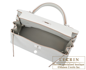 Hermes Kelly bag 28 Retourne Pearl grey Clemence leather Silver hardware