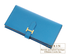 Hermes　Bearn Soufflet　Blue izmir　Epsom leather　Gold hardware