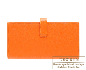 Hermes　Bearn Soufflet　Orange　Chevre myzore goatskin　Silver hardware