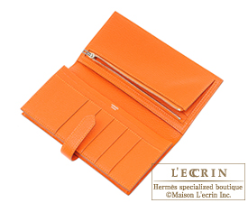 Hermes　Bearn Soufflet　Orange　Chevre myzore goatskin　Silver hardware