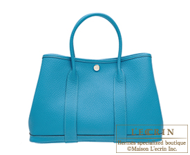 Hermes　Garden Party bag 30/TPM　Turquoise blue　Country leather　Silver hardware