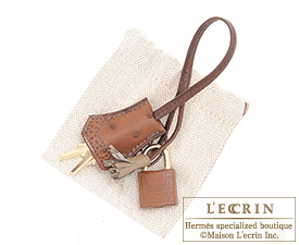 Hermes　Birkin Ghillies bag 30　Marron fonce/Etrusque/Mousse　Ostrich leather　Champagne gold hardware