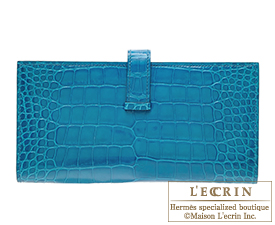 Hermes　Bearn Soufflet　Blue izmir　Alligator crocodile skin　Gold hardware