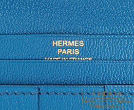 Hermes　Bearn Soufflet　Blue izmir　Alligator crocodile skin　Gold hardware
