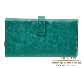 Hermes　Bearn tri-fold wallet　Malachite　Epsom leather　Silver hardware