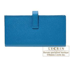 Hermes　Bearn Soufflet　Blue izmir　Epsom leather　Silver hardware