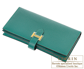 Hermes　Bearn Soufflet　Malachite　Epsom leather　Gold hardware