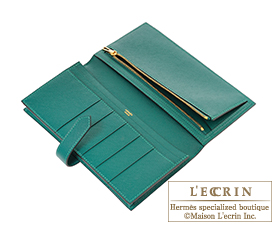 Hermes　Bearn Soufflet　Malachite　Epsom leather　Gold hardware