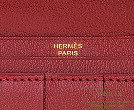 Hermes　Bearn Soufflet　Rouge H/Dark red　Alligator　crocodile skin　Gold hardware