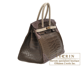 Hermes Birkin Ghillies bag 35 Elephant grey/ Marron fonce/ Ficelle