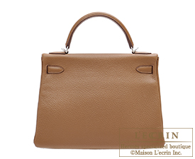 Hermes　Kelly bag 32　Retourne　Alezan　Clemence leather　Silver hardware