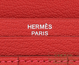 Hermes　Bearn Soufflet　Rouge casaque　Chevre myzore goatskin　Silver hardware