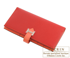 Hermes　Bearn bi-fold wallet　Rouge casaque/Flamingo　Epsom leather　Silver hardware