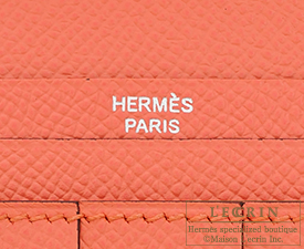 Hermes　Bearn bi-fold wallet　Rouge casaque/Flamingo　Epsom leather　Silver hardware