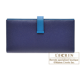 Hermes　Bearn bi-fold wallet　Blue saphir/Blue izmir　Epsom leather　Silver hardware