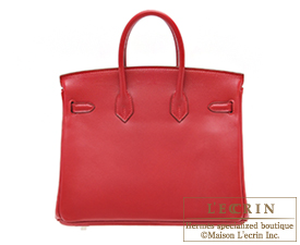 Hermes　Birkin bag 25　Rouge vif　Tadelakt leather　Silver hardware