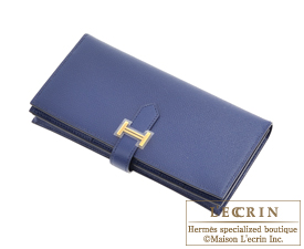 Hermes　Bearn Soufflet　Blue saphir　Epsom leather　Gold hardware