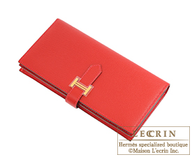 Hermes　Bearn Soufflet　Rouge casaque　Epsom leather　Gold hardware