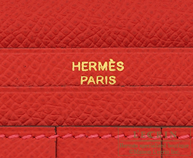 Hermes　Bearn Soufflet　Rouge casaque　Epsom leather　Gold hardware