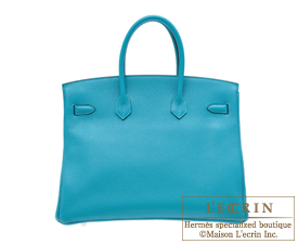 Hermes　Birkin bag 35　Turquoise blue　Clemence leather　Silver hardware