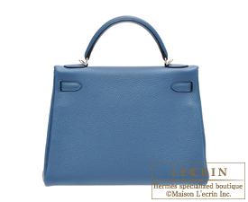 Hermes　Kelly bag 32　Retourne　Blue thalassa　Clemence leather　Silver hardware