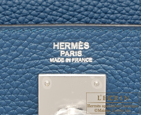 Hermes　Kelly bag 32　Retourne　Blue thalassa　Clemence leather　Silver hardware