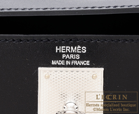 Hermès Kelly Black Box Calf Sellier 25 Palladium Guilloche Hardware, 2003 (Very Good), Black/Silver Womens Handbag