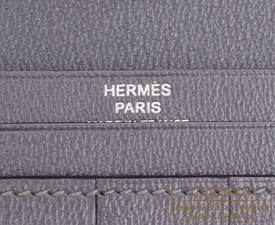 Hermes　Bearn Soufflet　Paris grey　Matt alligator crocodile skin　Silver hardware