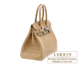 Hermes　Birkin bag 30　Poussiere/Dust beige　Matt alligator crocodile skin　Silver hardware