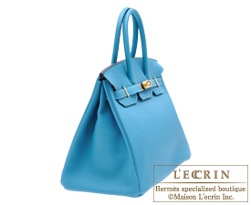 Hermes　Birkin bag 35　Turquoise blue　Togo leather　Gold hardware