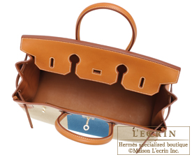 Hermes　Birkin Flag bag 35　Ficell/Fauve/Blue　Barenia/Toile H　Champagne gold hardware