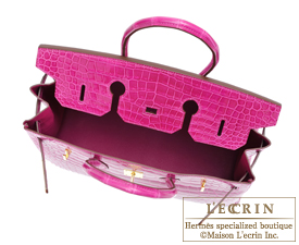 Hermes Birkin 35 Rose Scheherazade Porosus Lisse Shiny Gold Hardware #T -  Vendome Monte Carlo