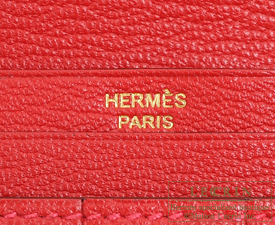 Hermes　Bearn Soufflet　Rouge casaque　Chevre myzore goatskin　Gold hardware