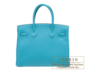 Hermes　Birkin bag 30　Turquoise blue　Clemence leather　Silver hardware