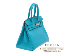 Hermes　Birkin bag 30　Turquoise blue　Clemence leather　Silver hardware