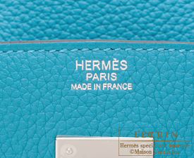 Hermes　Birkin bag 30　Turquoise blue　Clemence leather　Silver hardware